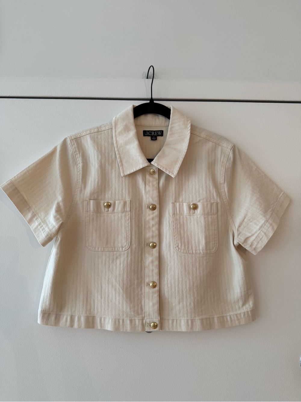 J. Crew Cream Short-Sleeve Button-Front Shirt